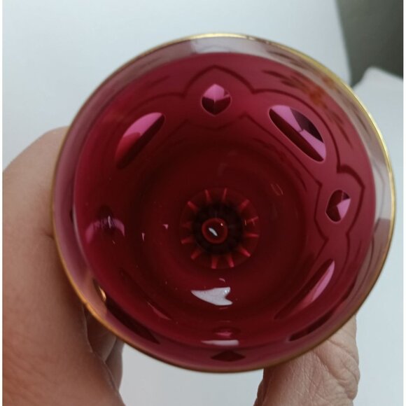 Vtg. Czech Bohemian White Cased Cut to Red/Pink Floral  Toothpick Votive Holder - Picture 5 of 5